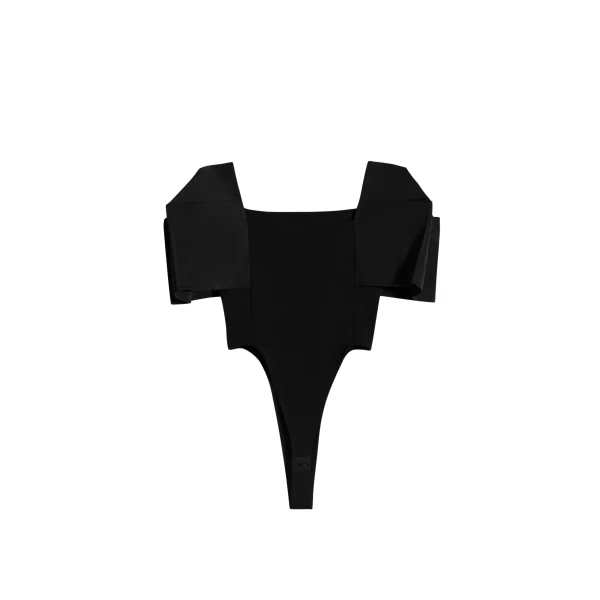 The Frankie Shop Square Shoulder Bodysuit - Black - Oversized Minimalist Tops in Black - Shop at Coveti