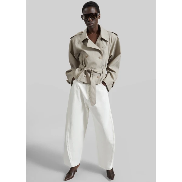The Frankie Shop Stan Cropped Trench – Beige Melange Coat, view 2