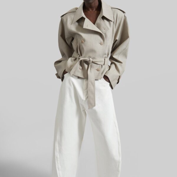 The Frankie Shop Stan Cropped Trench - Beige Melange - Oversized Minimalist Coats in Beige - Shop at Coveti