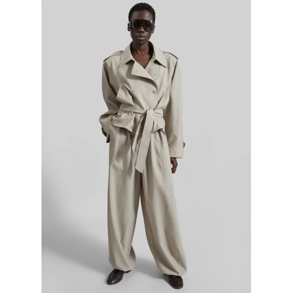 The Frankie Shop Stan Cropped Trench – Beige Melange Coat, view 3
