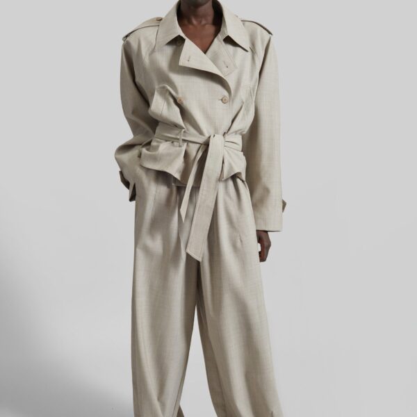 The Frankie Shop Stan Cropped Trench - Beige Melange - Oversized Minimalist Coats in Beige - Shop at Coveti