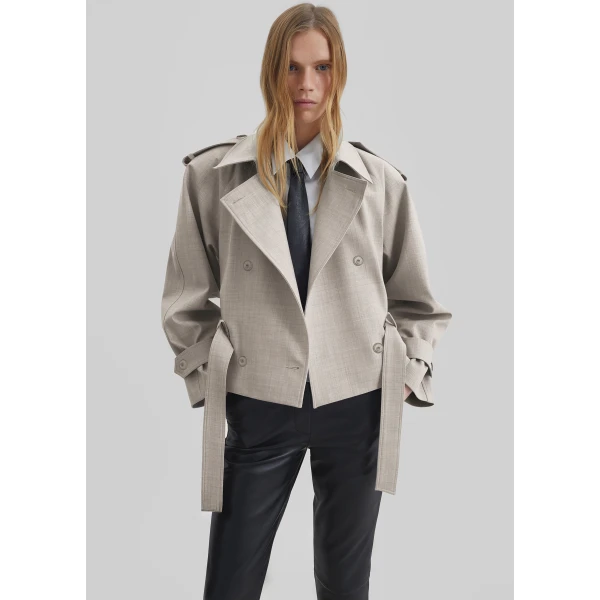 The Frankie Shop Stan Cropped Trench – Beige Melange Coat, view 4
