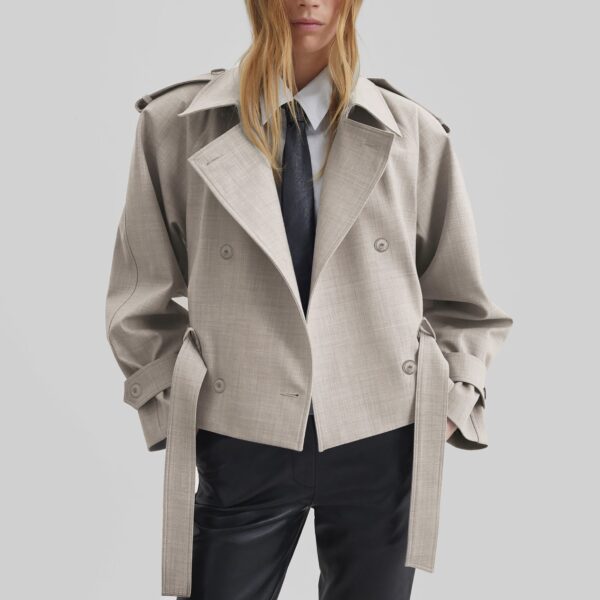 The Frankie Shop Stan Cropped Trench - Beige Melange - Oversized Minimalist Coats in Beige - Shop at Coveti