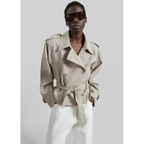 The Frankie Shop Stan Cropped Trench – Beige Melange Coat, view 5