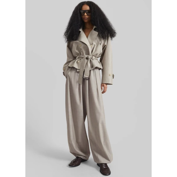 The Frankie Shop Stan Cropped Trench – Beige Melange Coat, view 6
