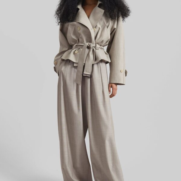 The Frankie Shop Stan Cropped Trench - Beige Melange - Oversized Minimalist Coats in Beige - Shop at Coveti