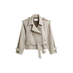 The Frankie Shop Stan Cropped Trench - Beige Melange - Oversized Minimalist Coats in Beige - Shop at Coveti