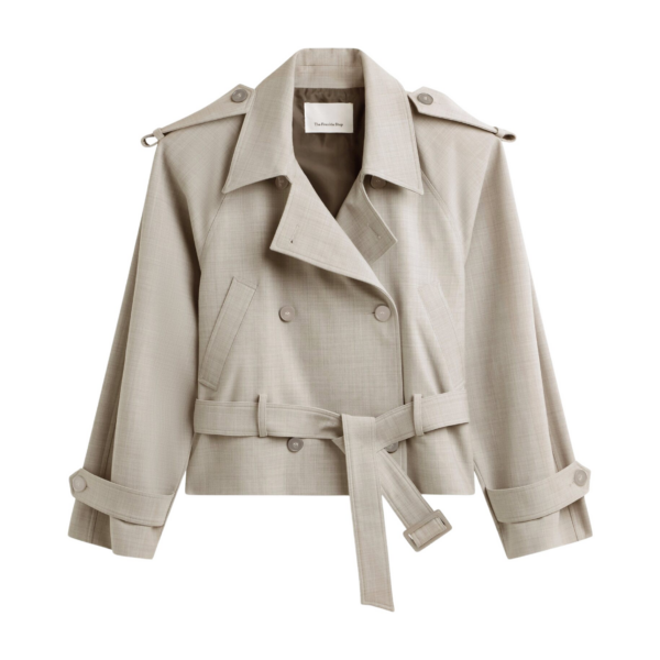 The Frankie Shop Stan Cropped Trench - Beige Melange - Oversized Minimalist Coats in Beige - Shop at Coveti