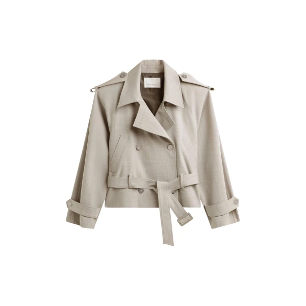 The Frankie Shop Stan Cropped Trench - Beige Melange - Oversized Minimalist Coats in Beige - Shop at Coveti
