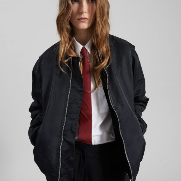 The Frankie Shop Stellan Faux Shearling Oversized Bomber Jacket - Black - Oversized Minimalist Jackets in Black - Shop at Coveti