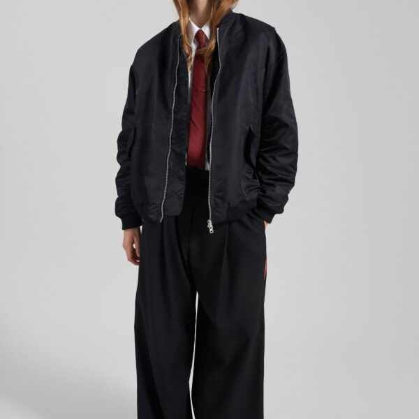 The Frankie Shop Stellan Faux Shearling Oversized Bomber Jacket - Black - Oversized Minimalist Jackets in Black - Shop at Coveti
