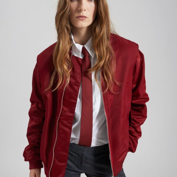 The Frankie Shop Stellan Faux Shearling Oversized Bomber Jacket - Red - Oversized Minimalist Jackets in Red - Shop at Coveti