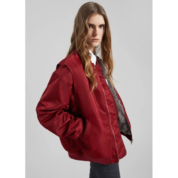 The Frankie Shop Stellan Faux Shearling Oversized Bomber Jacket – Red, view 5