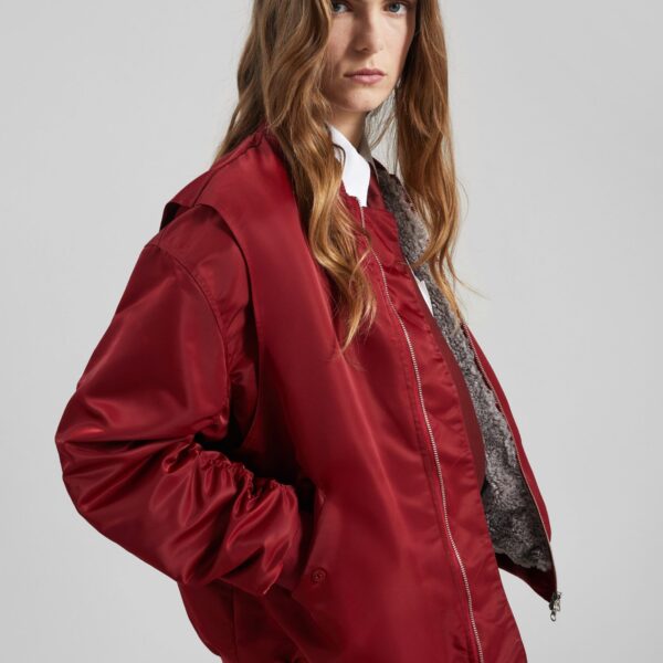 The Frankie Shop Stellan Faux Shearling Oversized Bomber Jacket - Red - Oversized Minimalist Jackets in Red - Shop at Coveti