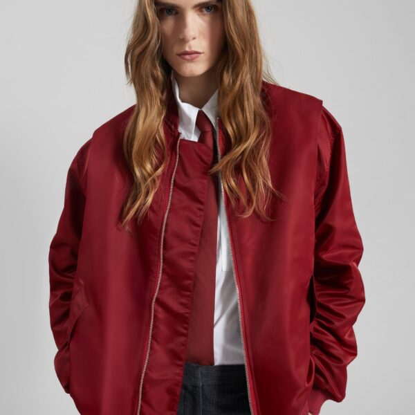 The Frankie Shop Stellan Faux Shearling Oversized Bomber Jacket - Red - Oversized Minimalist Jackets in Red - Shop at Coveti