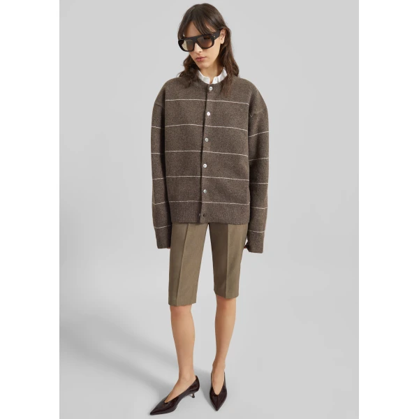The Frankie Shop Stenvad Crewneck Cardigan – Brown/White Stripe, view 2