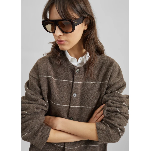 The Frankie Shop Stenvad Crewneck Cardigan – Brown/White Stripe, view 4