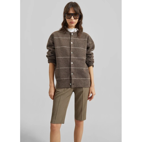 The Frankie Shop Stenvad Crewneck Cardigan – Brown/White Stripe, view 5