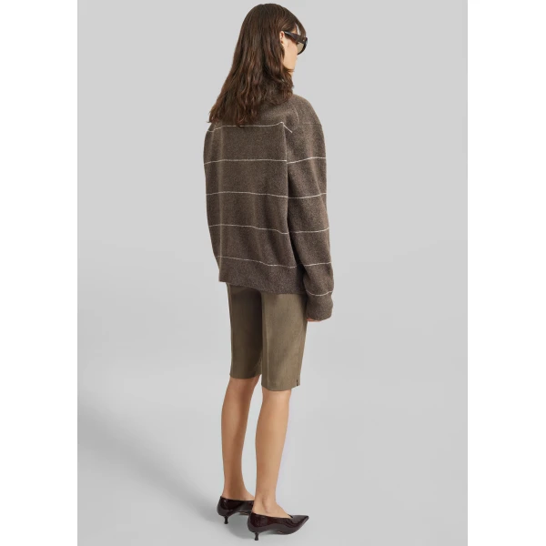 The Frankie Shop Stenvad Crewneck Cardigan – Brown/White Stripe, view 6