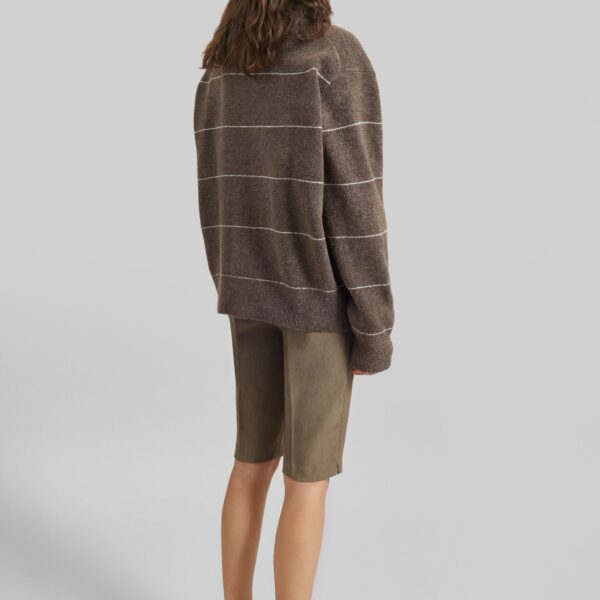The Frankie Shop Stenvad Crewneck Cardigan - Brown/White Stripe - Oversized Minimalist Knitwear in Multicolour - Shop at Coveti