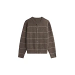 The Frankie Shop Stenvad Crewneck Cardigan - Brown/White Stripe - Oversized Minimalist Knitwear in Multicolour - Shop at Coveti