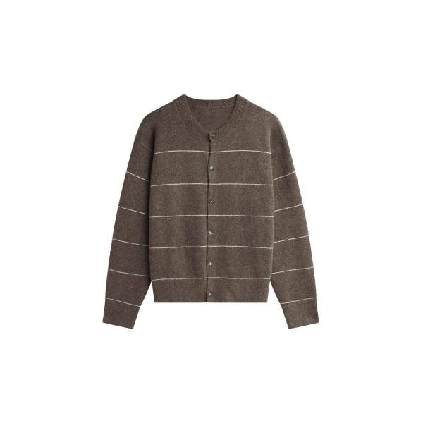 The Frankie Shop Stenvad Crewneck Cardigan - Brown/White Stripe - Oversized Minimalist Knitwear in Multicolour - Shop at Coveti