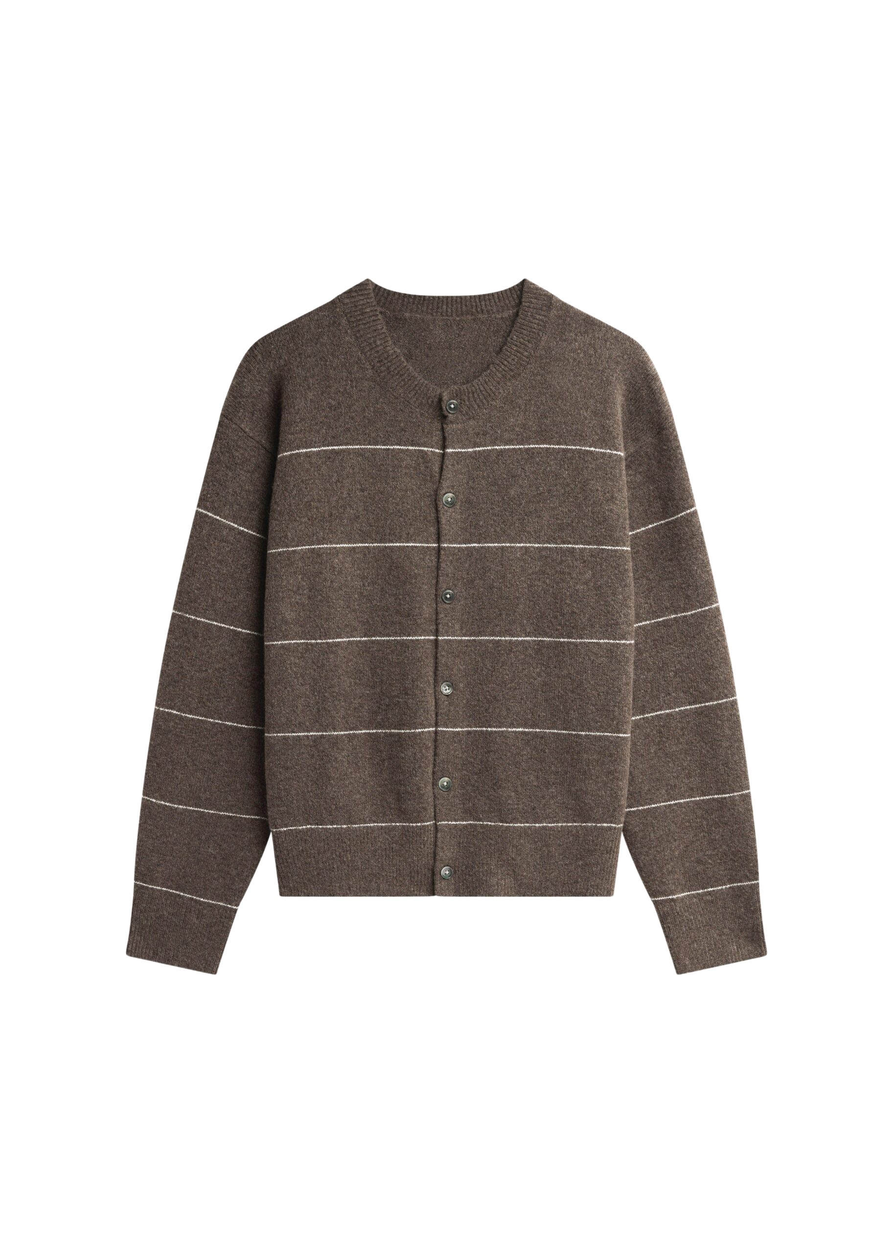 The Frankie Shop Stenvad Crewneck Cardigan - Brown/White Stripe - Oversized Minimalist Knitwear in Multicolour - Shop at Coveti
