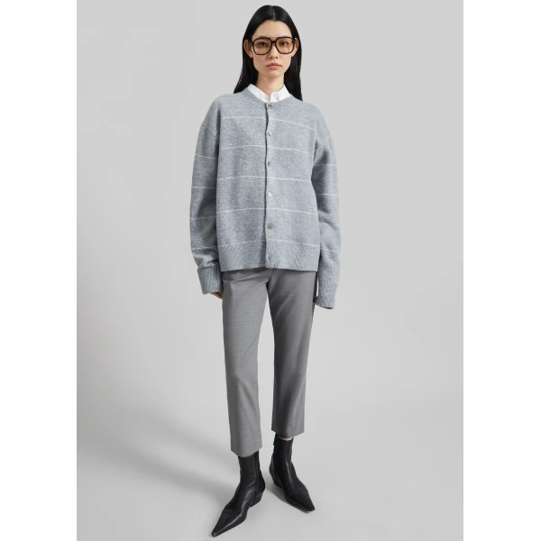 The Frankie Shop Stenvad Crewneck Cardigan – Grey/White Stripe, view 3