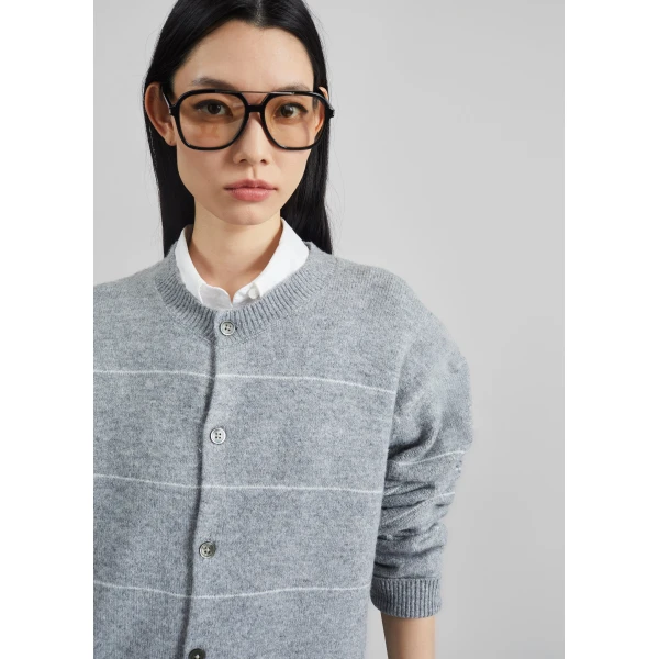 The Frankie Shop Stenvad Crewneck Cardigan – Grey/White Stripe, view 6