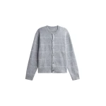 The Frankie Shop Stenvad Crewneck Cardigan - Grey/White Stripe - Oversized Minimalist Knitwear in Multicolour - Shop at Coveti