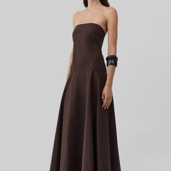The Frankie Shop Strapless Rouleau Dress - Bark - Oversized Minimalist Dresses in Beige - Shop at Coveti