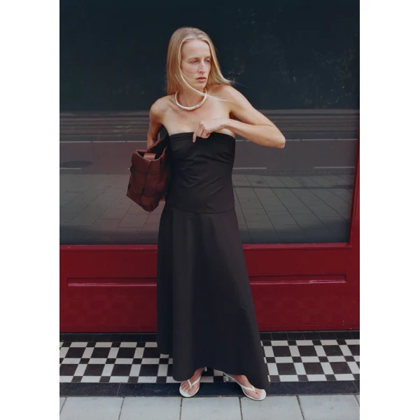 The Frankie Shop Strapless Rouleau Dress – Bark, view 3
