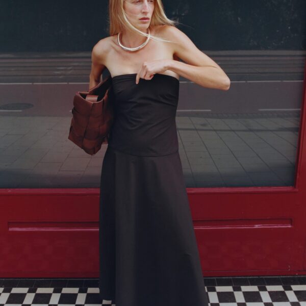 The Frankie Shop Strapless Rouleau Dress - Bark - Oversized Minimalist Dresses in Beige - Shop at Coveti
