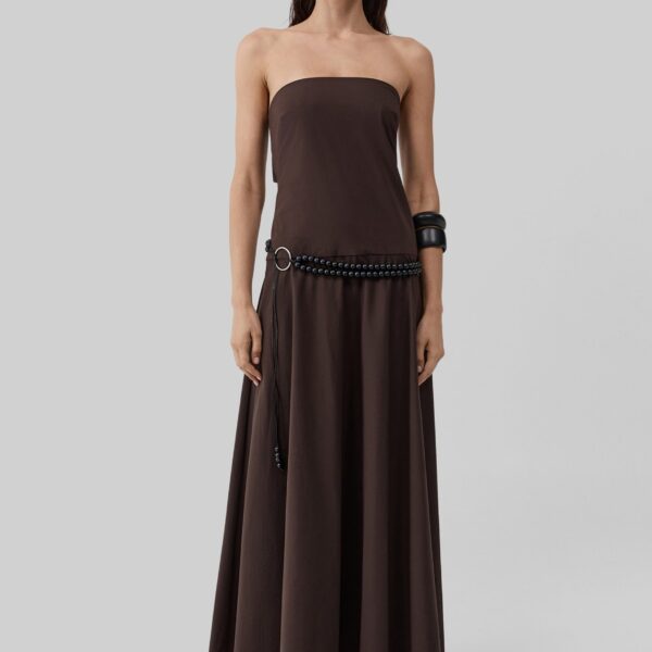 The Frankie Shop Strapless Rouleau Dress - Bark - Oversized Minimalist Dresses in Beige - Shop at Coveti