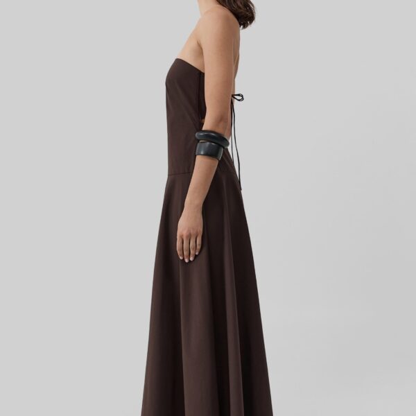 The Frankie Shop Strapless Rouleau Dress - Bark - Oversized Minimalist Dresses in Beige - Shop at Coveti