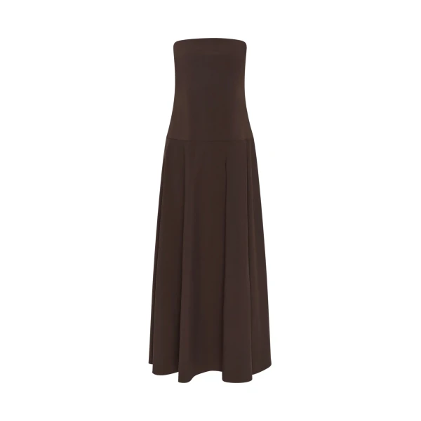 The Frankie Shop Strapless Rouleau Dress - Bark - Oversized Minimalist Dresses in Beige - Shop at Coveti