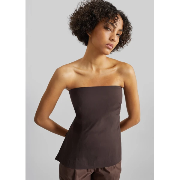 The Frankie Shop Strapless Rouleau Tie Top – Bark, view 2