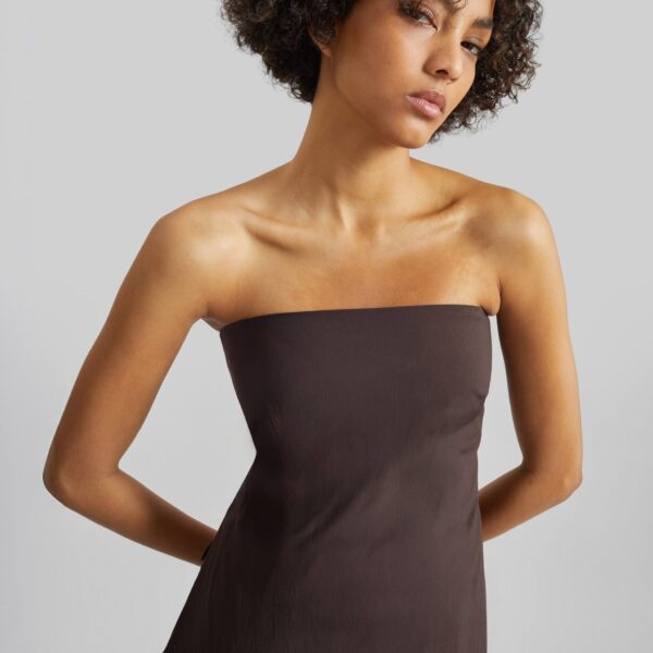 The Frankie Shop Strapless Rouleau Tie Top - Bark - Oversized Minimalist Tops in Beige - Shop at Coveti