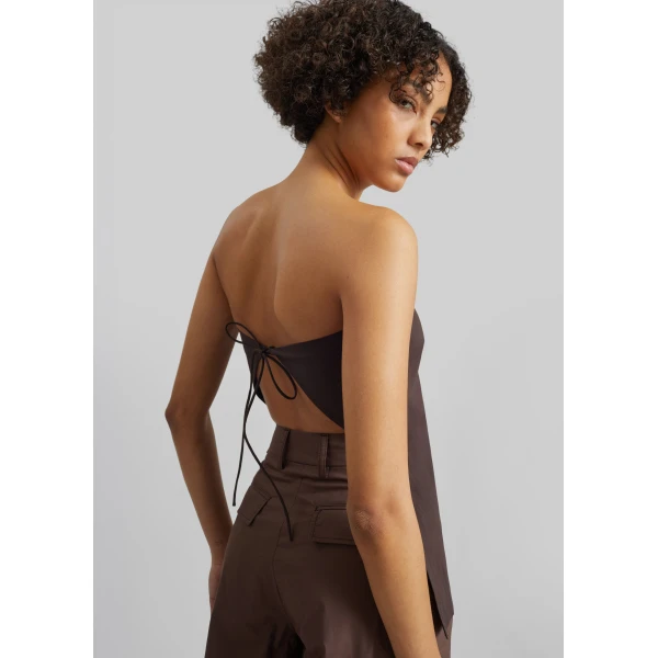 The Frankie Shop Strapless Rouleau Tie Top – Bark, view 3