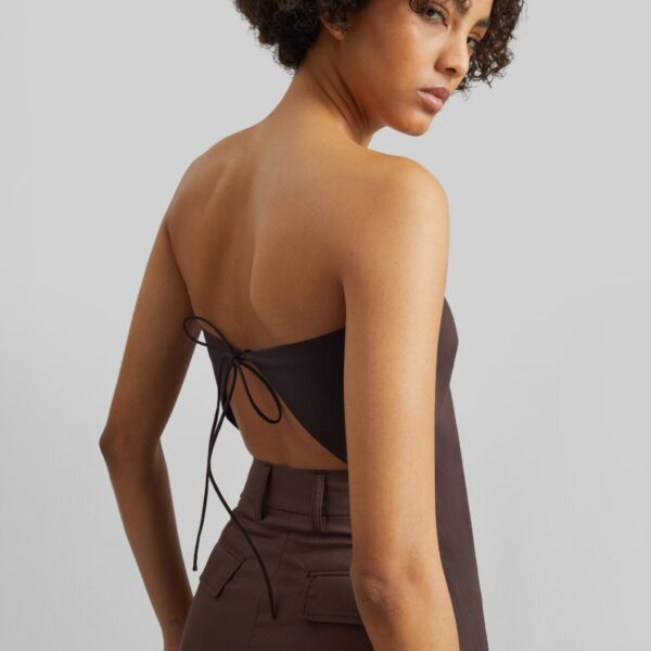 The Frankie Shop Strapless Rouleau Tie Top - Bark - Oversized Minimalist Tops in Beige - Shop at Coveti