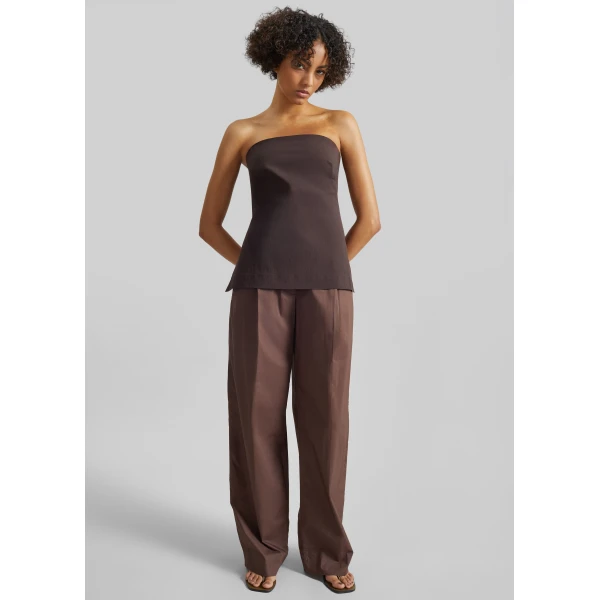 The Frankie Shop Strapless Rouleau Tie Top – Bark, view 4