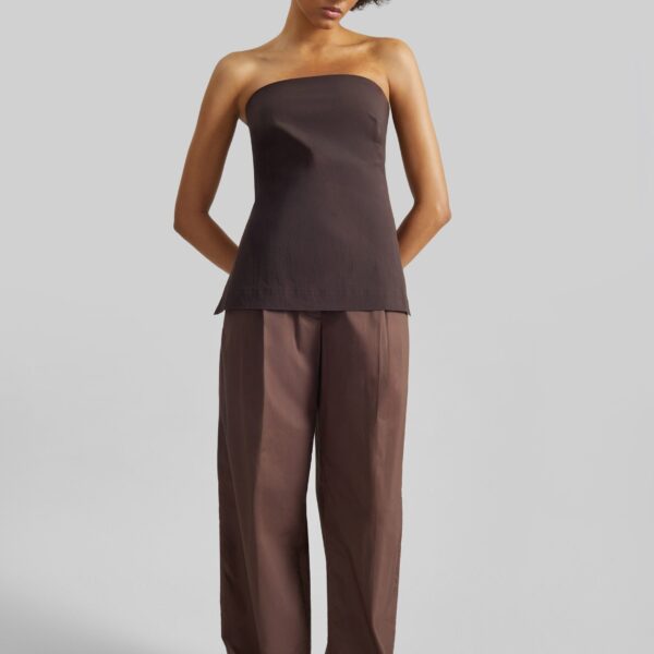The Frankie Shop Strapless Rouleau Tie Top - Bark - Oversized Minimalist Tops in Beige - Shop at Coveti