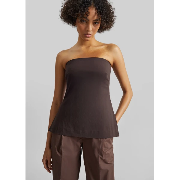 The Frankie Shop Strapless Rouleau Tie Top – Bark, view 5