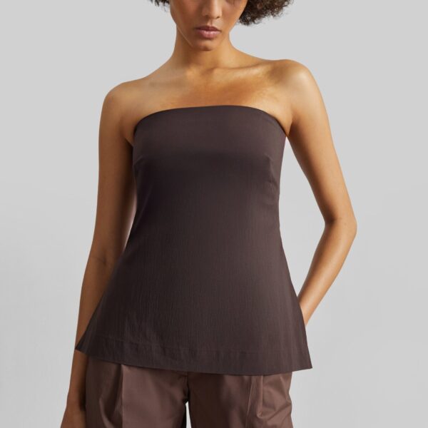 The Frankie Shop Strapless Rouleau Tie Top - Bark - Oversized Minimalist Tops in Beige - Shop at Coveti