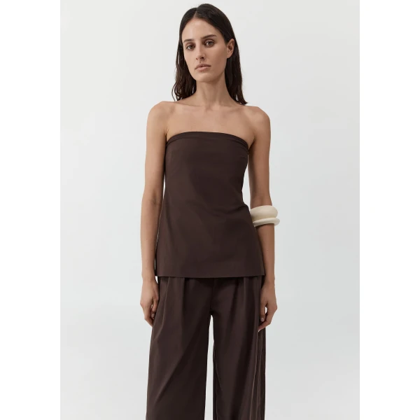 The Frankie Shop Strapless Rouleau Tie Top – Bark, view 6