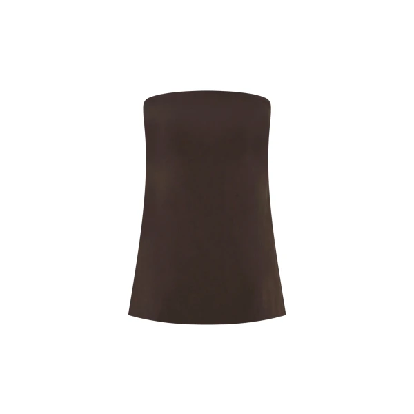 The Frankie Shop Strapless Rouleau Tie Top - Bark - Oversized Minimalist Tops in Beige - Shop at Coveti