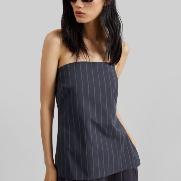 The Frankie Shop Strapless Rouleau Tie Top - Ink Stripe - Oversized Minimalist Tops in Multicolour - Shop at Coveti