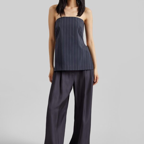 The Frankie Shop Strapless Rouleau Tie Top - Ink Stripe - Oversized Minimalist Tops in Multicolour - Shop at Coveti
