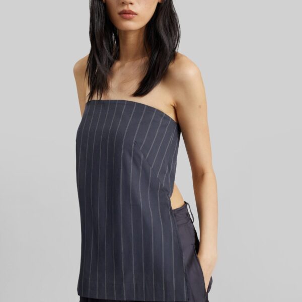 The Frankie Shop Strapless Rouleau Tie Top - Ink Stripe - Oversized Minimalist Tops in Multicolour - Shop at Coveti