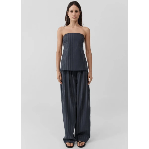 The Frankie Shop Strapless Rouleau Tie Top - Ink Stripe - Oversized Minimalist Tops in Multicolour - Shop at Coveti